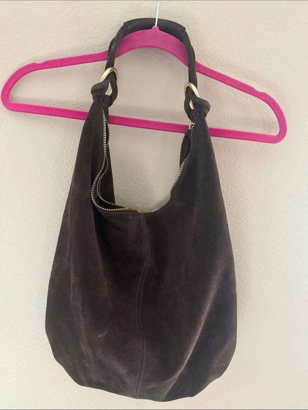 Classic Dark Brown Suede Hobo Bag